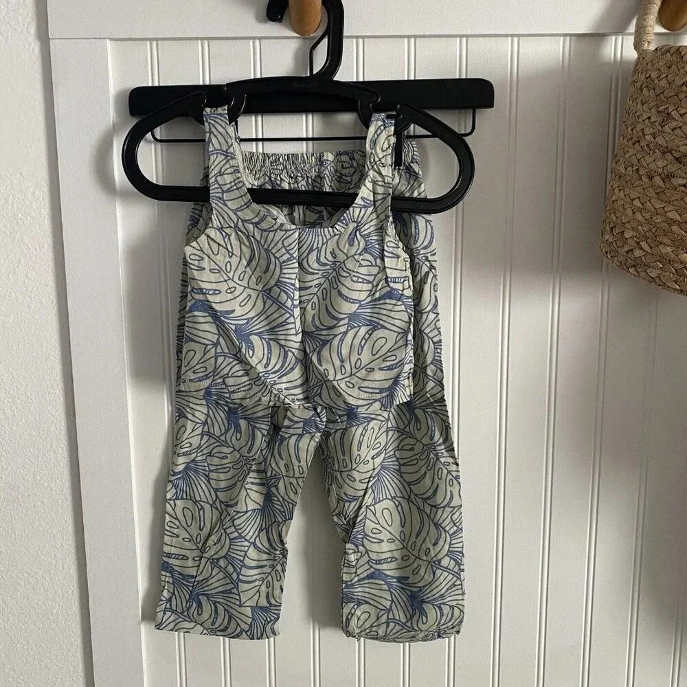 Makai Beach Hawaii Girls Monstera Print 2 Pc Crop Tank & Pant Set 4 Years NWOT